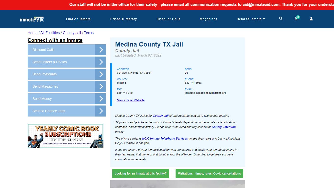 Medina County TX Jail - Inmate Locator - Hondo, TX